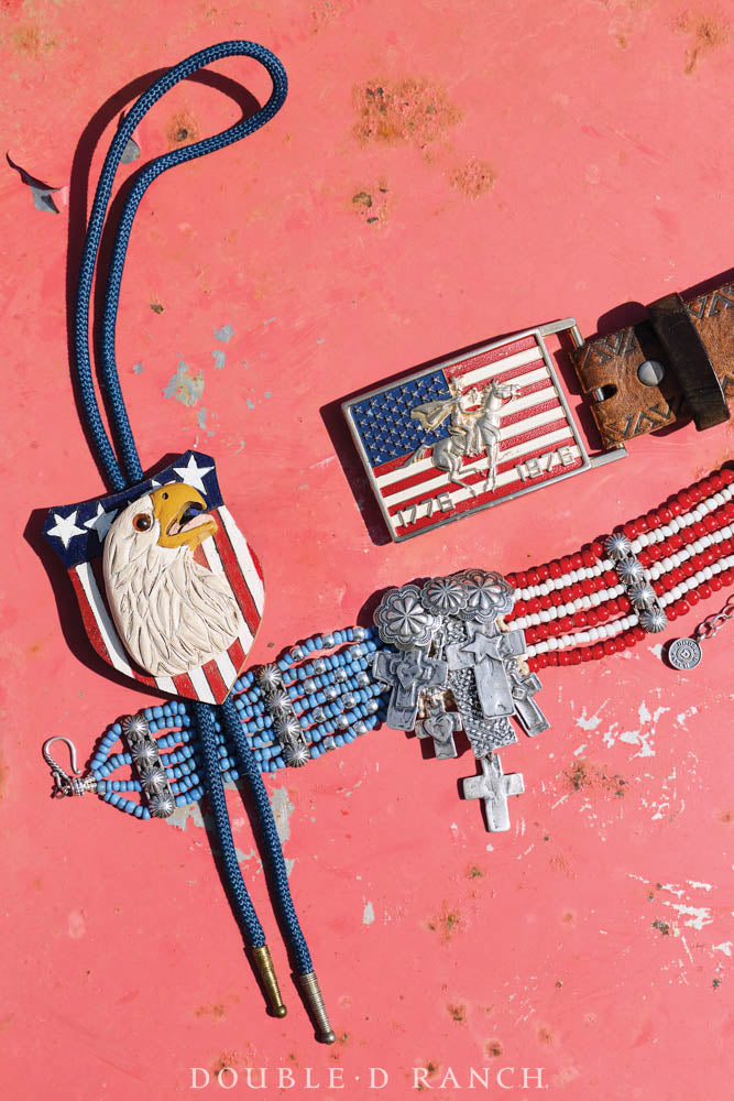 Bolo, Wood, Eagle On Patriotic Shield, Vintage, 3636