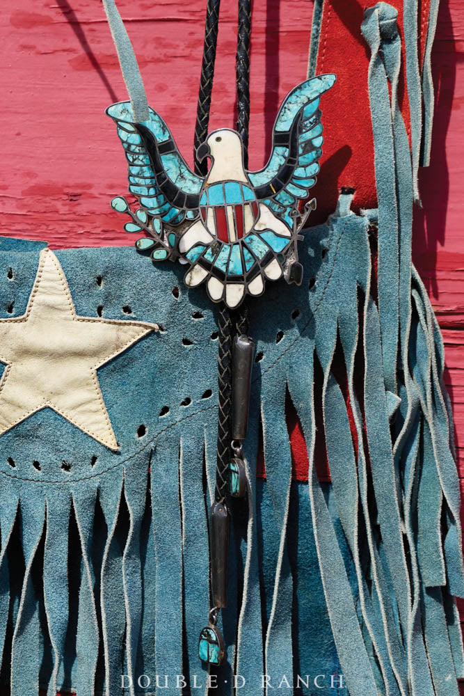 Bolo, Novelty, Patriotic Eagle, Turquoise & Mixed Stones, Hallmark, Vintage ‘70s, 3726