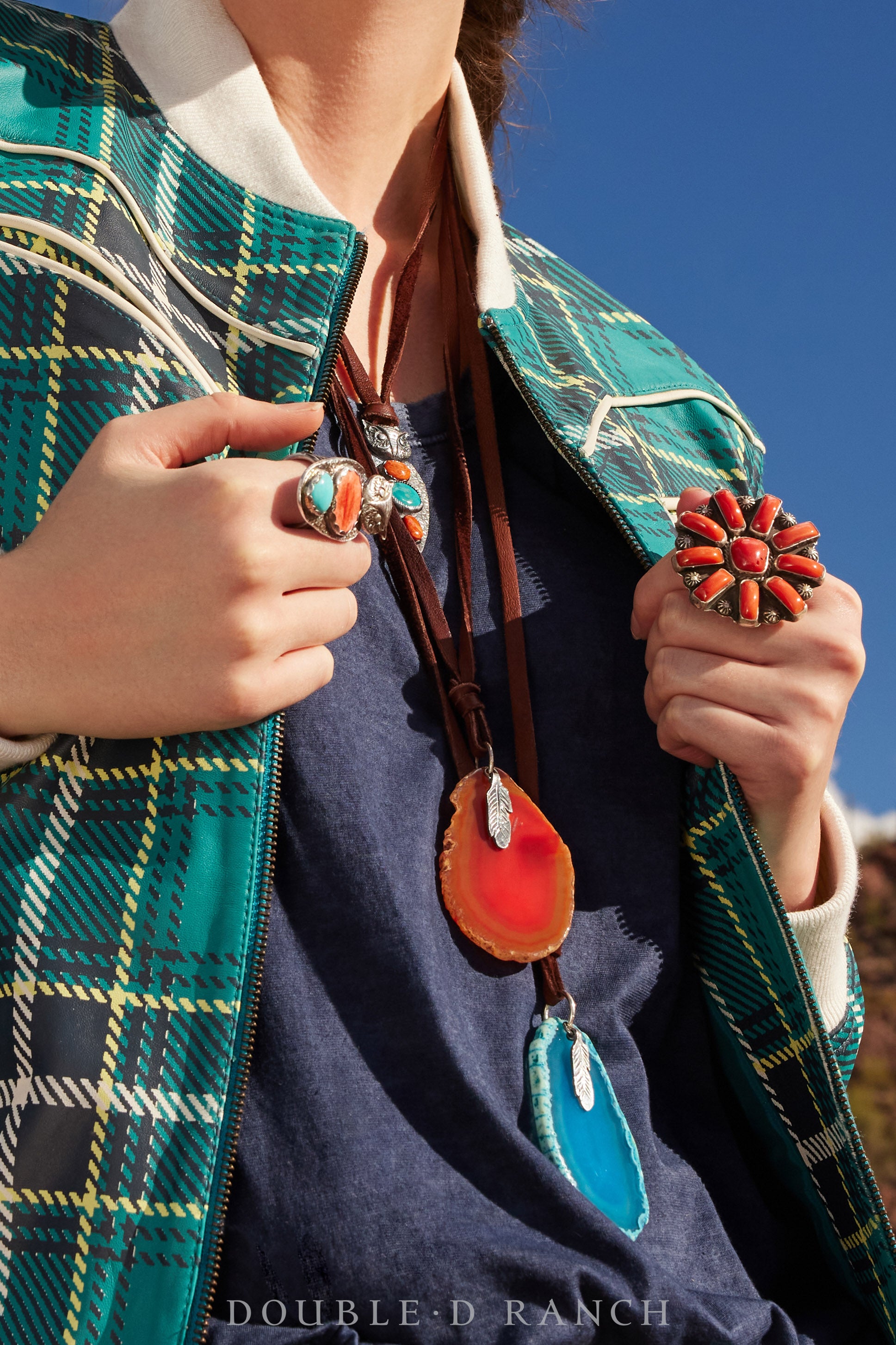 Ring, Brecken Geiman, Novelty,  Turquoise & Orange Spiny Oyster, Protector Owl, Custom for Double D Ranch, Hallmark, Contemporary, 1157B