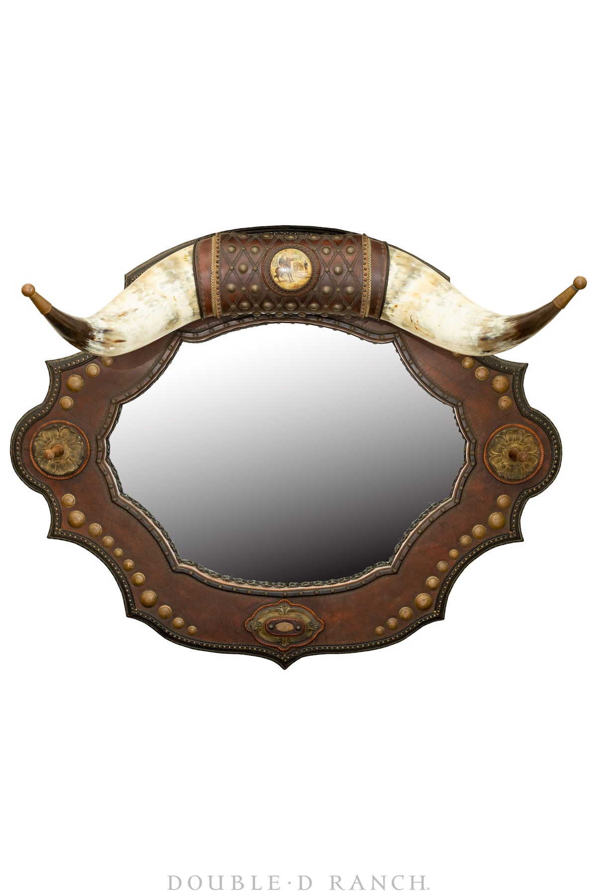Art, Taxidermy, Saloon Mirror with Longhorns, Leather Tooling and Bras