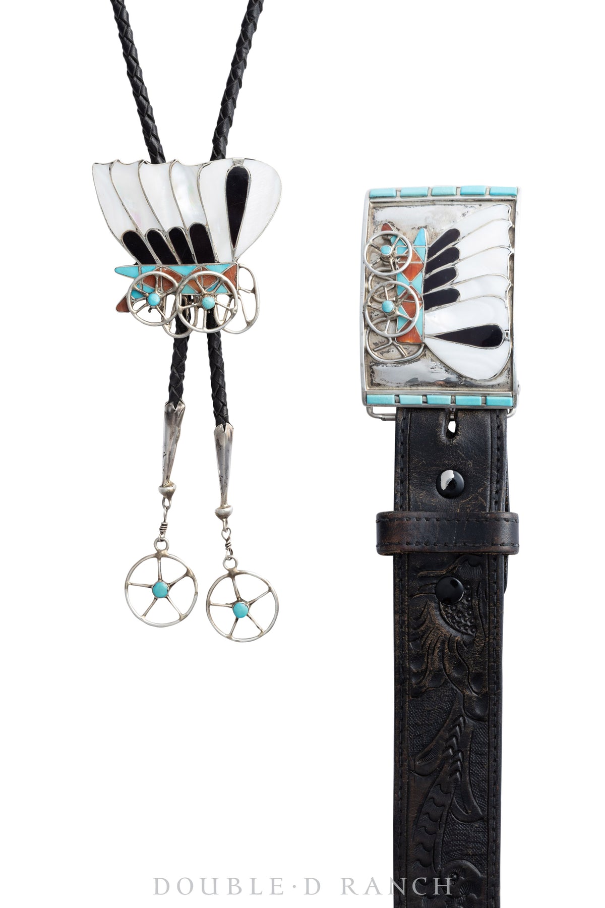 Belt & Bolo Set, Inlay, Conestoga Wagon, Lincoln Zunie, Hallmark, Vintage ‘50s, 1739