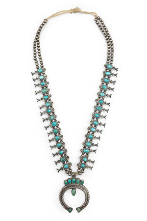 Necklace, Squash Blossom, Turquoise, Vintage, Boxbow, 1940's