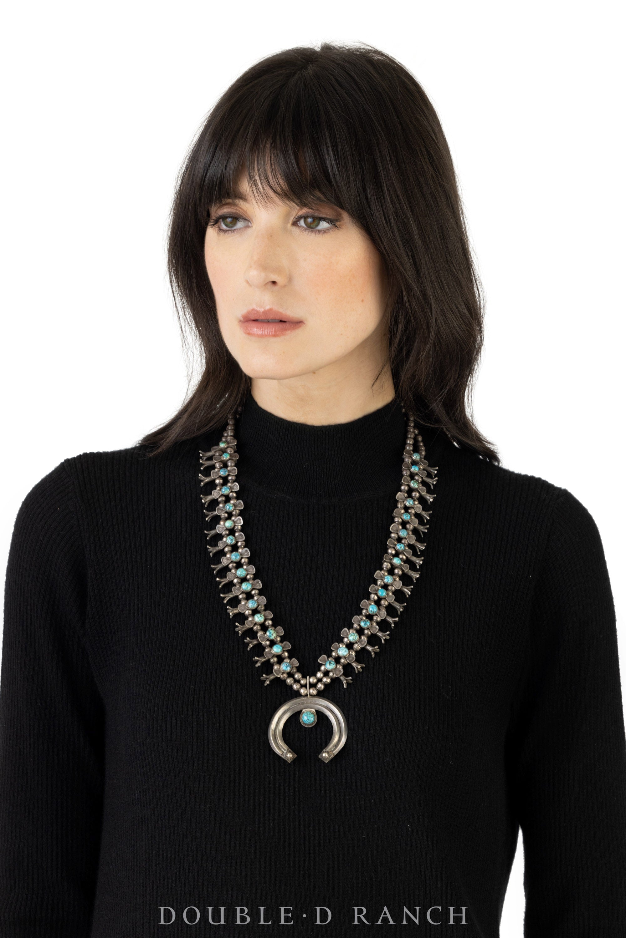 Necklace, Squash Blossom, Turquoise, Bow Tie, Vintage, 2nd Quarter, Estate, 1346