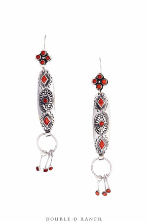 Earrings, Repurposed, Concho, Sterling Silver & Coral, 923