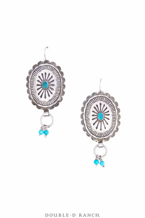 Earrings, Repurposed, Concho, Sterling Silver & Turquoise, 933