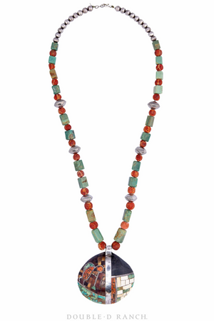 Necklace, Inlay, Kewa Shell, Multi Stone, Kokopelli, Hallmark, Vintage, 1484