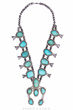 Navajo Squash Blossom Necklace with Morenci Turquoise - The Crosby  Collection Store