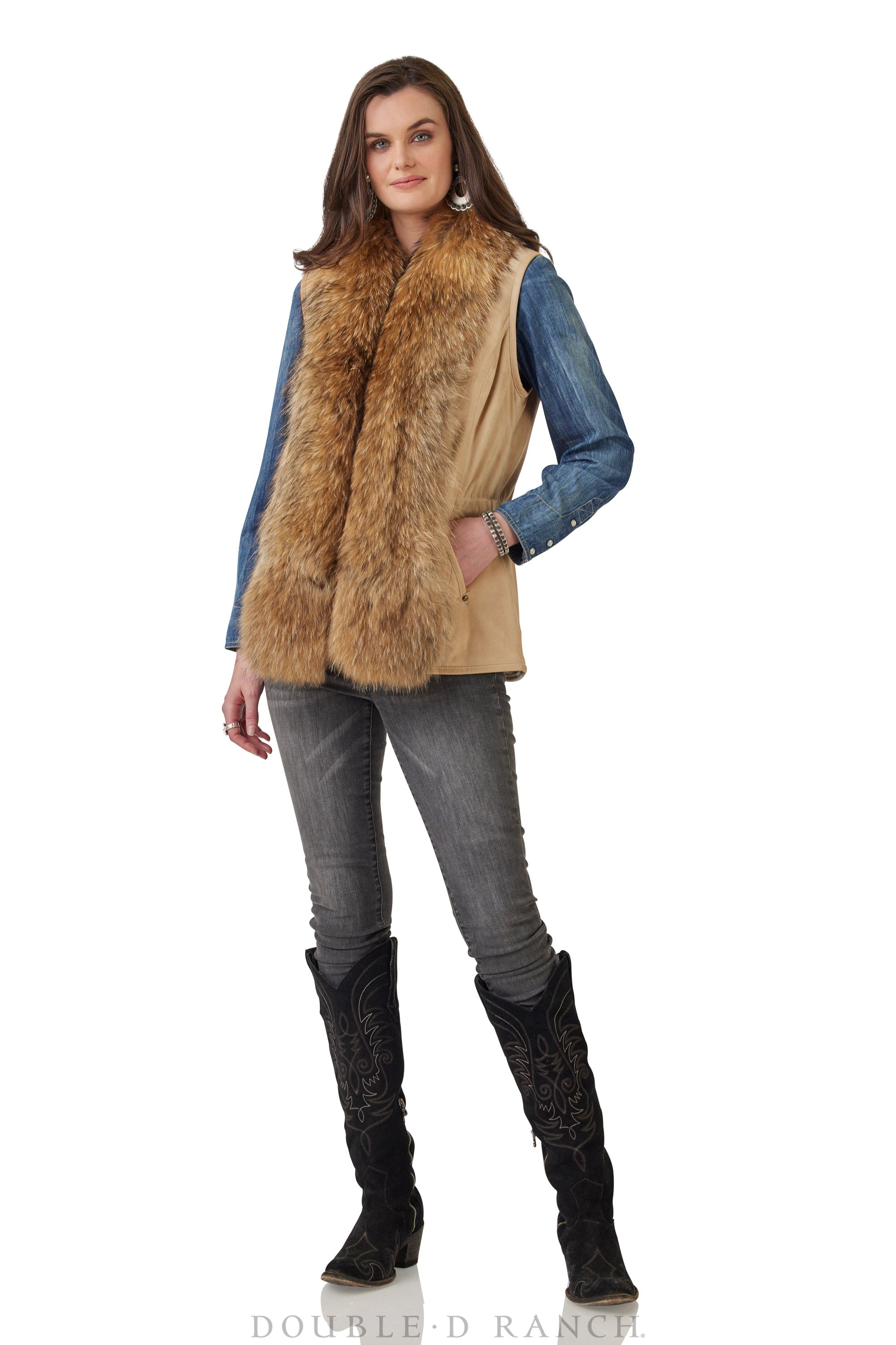 Double D Ranch Beuteltiere Rabbit Fur Western Vest | Pinto Ranch XL