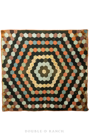 Home, Textile, Quilt, Hexagon Honeycomb Patch with Embroidery, late 19th Century, 111