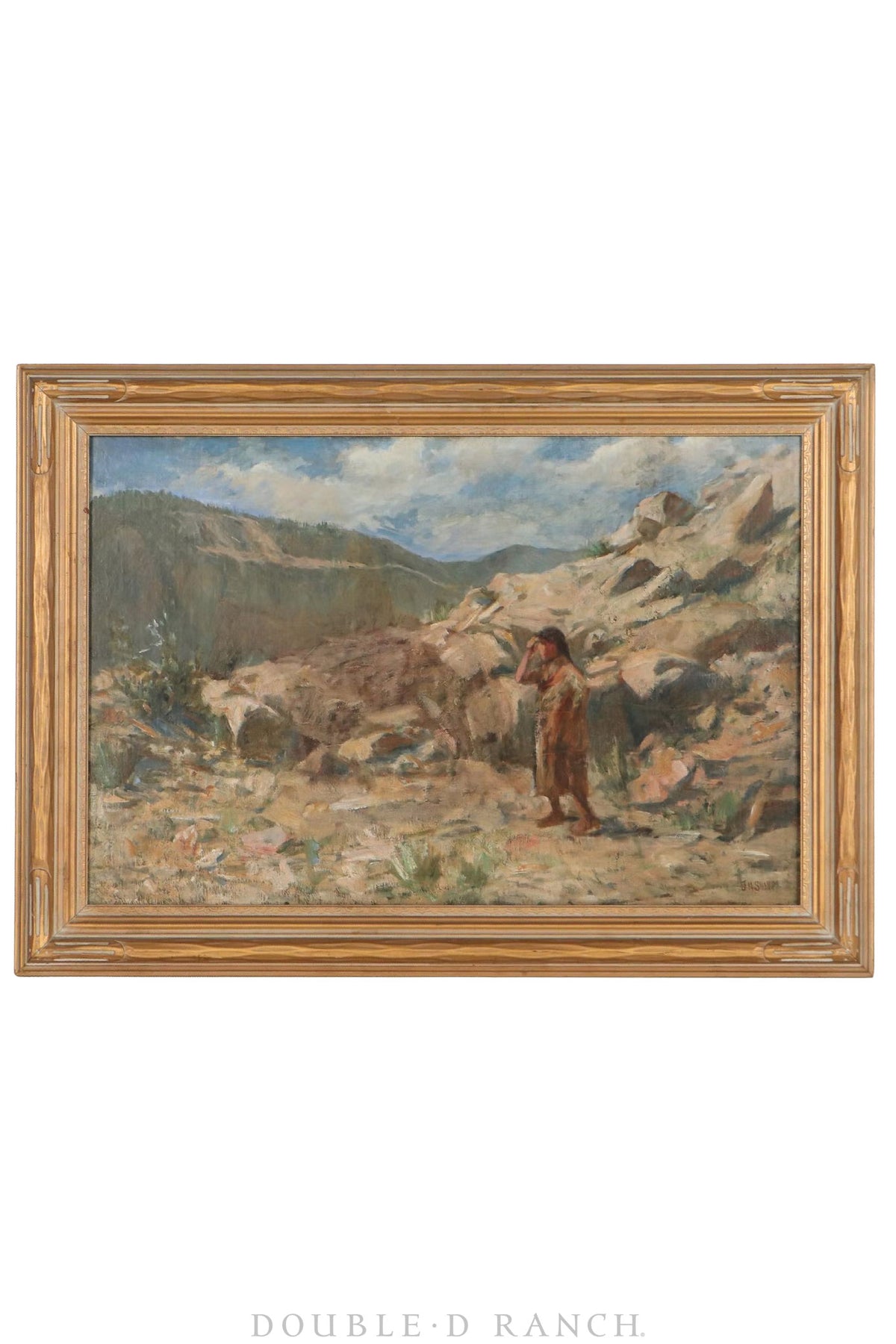 Art, Oil on Canvas, Portrait, Native American Scout, Joseph Henry Sharp, Taos Society of Artists, Antique c. 1900, 1214