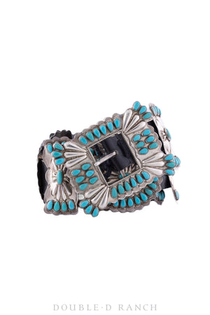 Belt, A Vintage, Concho, Turquoise, Cluster, With Matching Cuff, Hallmark, Provenance, Vintage, 329