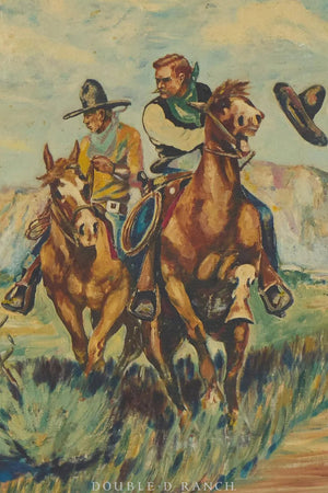 Art, Western, Oil on Canvas, Cowboys, Signed, Vintage 1933, 1162