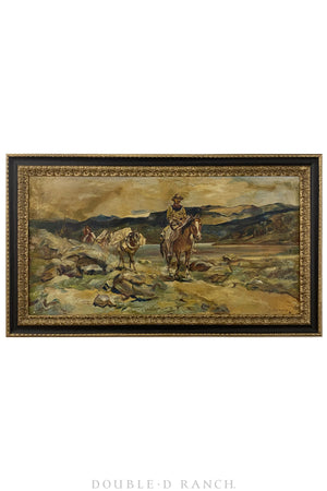 Art, Oil on Canvas, Cowboys & Pack Mules, Eva Temple, Southhampton Collection, Vintage ‘50s, 1233
