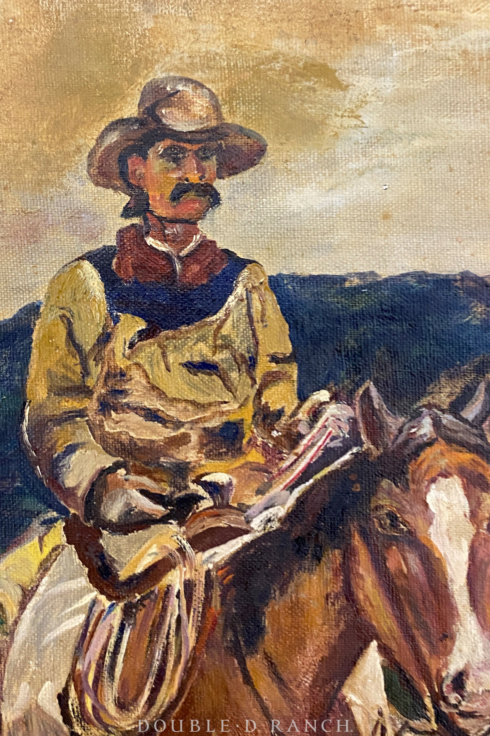 Art, Oil on Canvas, Cowboys & Pack Mules, Eva Temple, Southhampton Collection, Vintage ‘50s, 1233