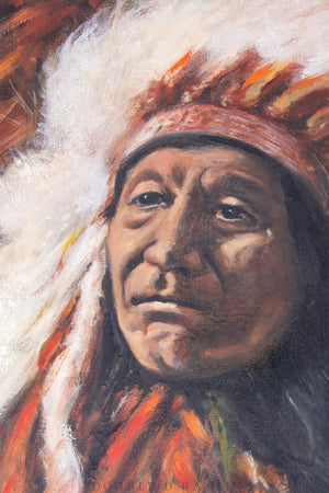 Art, Portrait, Oil on Canvas, "Sioux Chief" Wagener, Vintage ‘80s, 1119