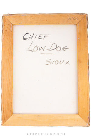 Art, Portrait, Oil on Canvas, "Chief Low Dog, Sioux," Wagener, Vintage ‘80s, 1117
