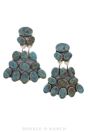 Earrings, Oscar Betz, Fan, Ithaca Peak Turquoise, Hallmark, Contemporary, 1171