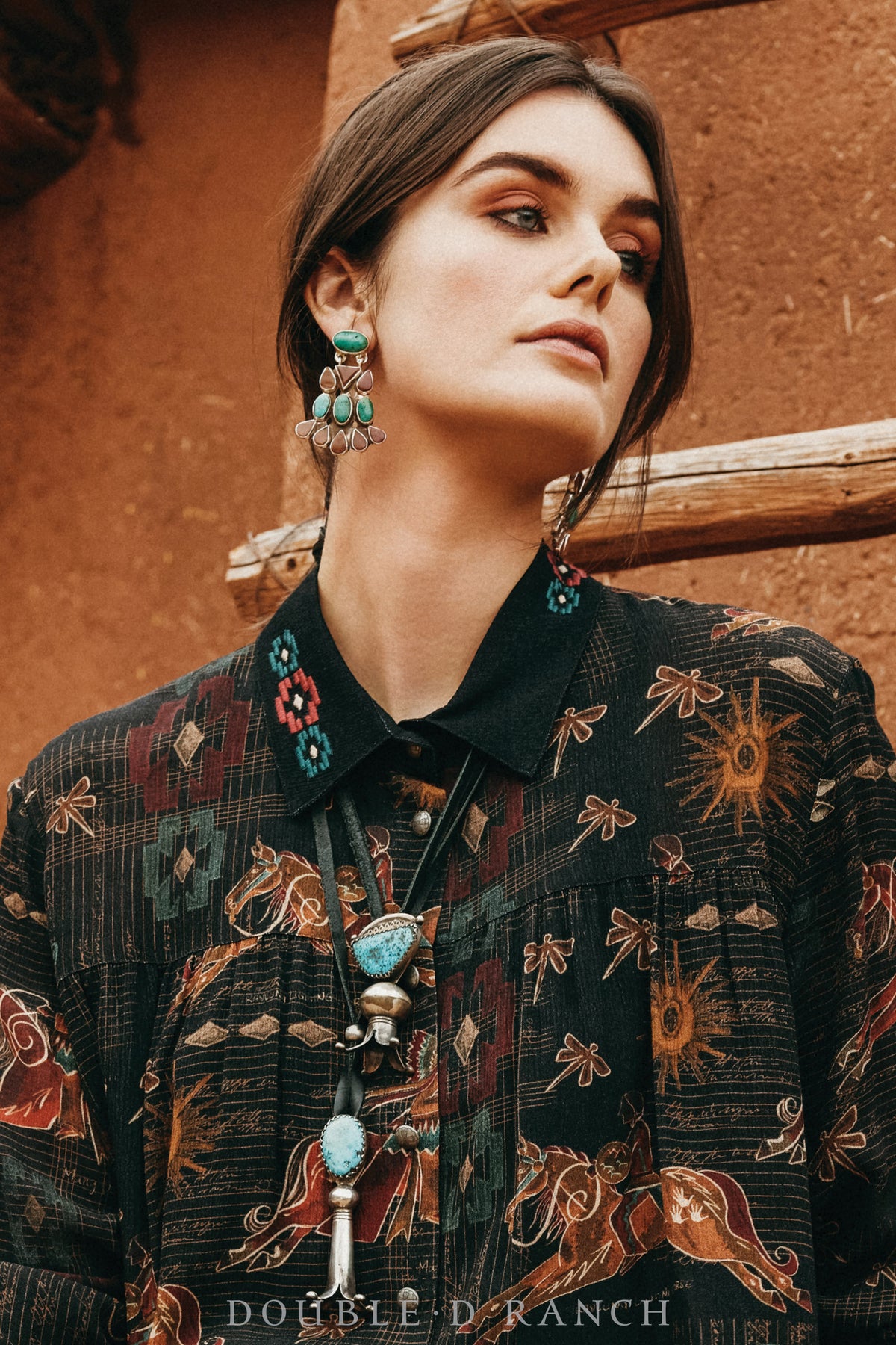 Necklace, Leather Thong, Long Squash Blossom, Turquoise, Artisan, Jock Favor, Contemporary, 1554