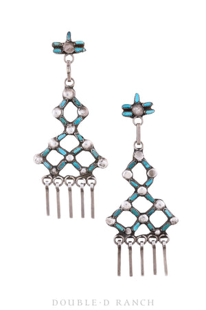 Earrings, Turquoise, Lattice with Paddles, Vintage, Mid-20th Century, 994