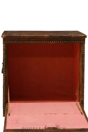 Home, Furniture, Chest, Fall Front, Leather with Nailheads, Spanish, Antique, late 19th c., 189