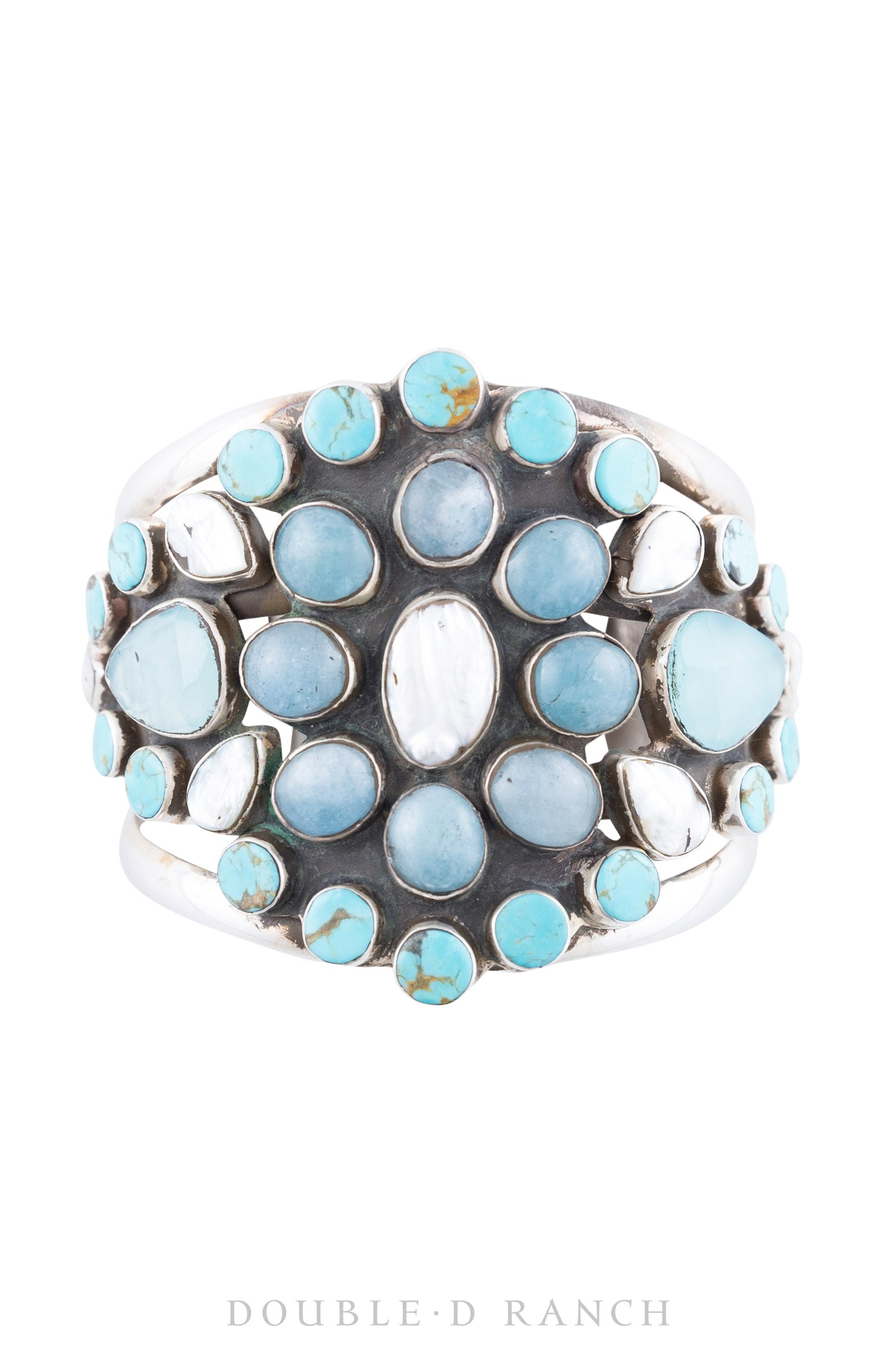 Cuff, Cluster, Blue Chalcedony, Aquamarine, Turquoise, & Mother of Pearl, Hallmark, #2, 3160