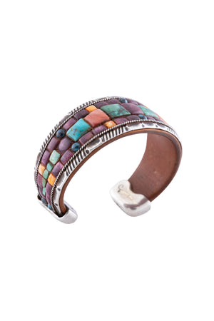 Cuff, Inlay, Turquoise, Leather Lined, Artisan, Charlie Favor, Contemporary, 3166