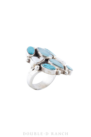 Ring, Oscar Betz, Turquoise, Aquamarine, Mother of Pearl, Hallmark, 989