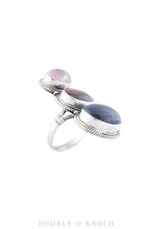 Ring, Multi Stone, Lapis, Rose Quartz & Jasper Agate, Vintage, 993