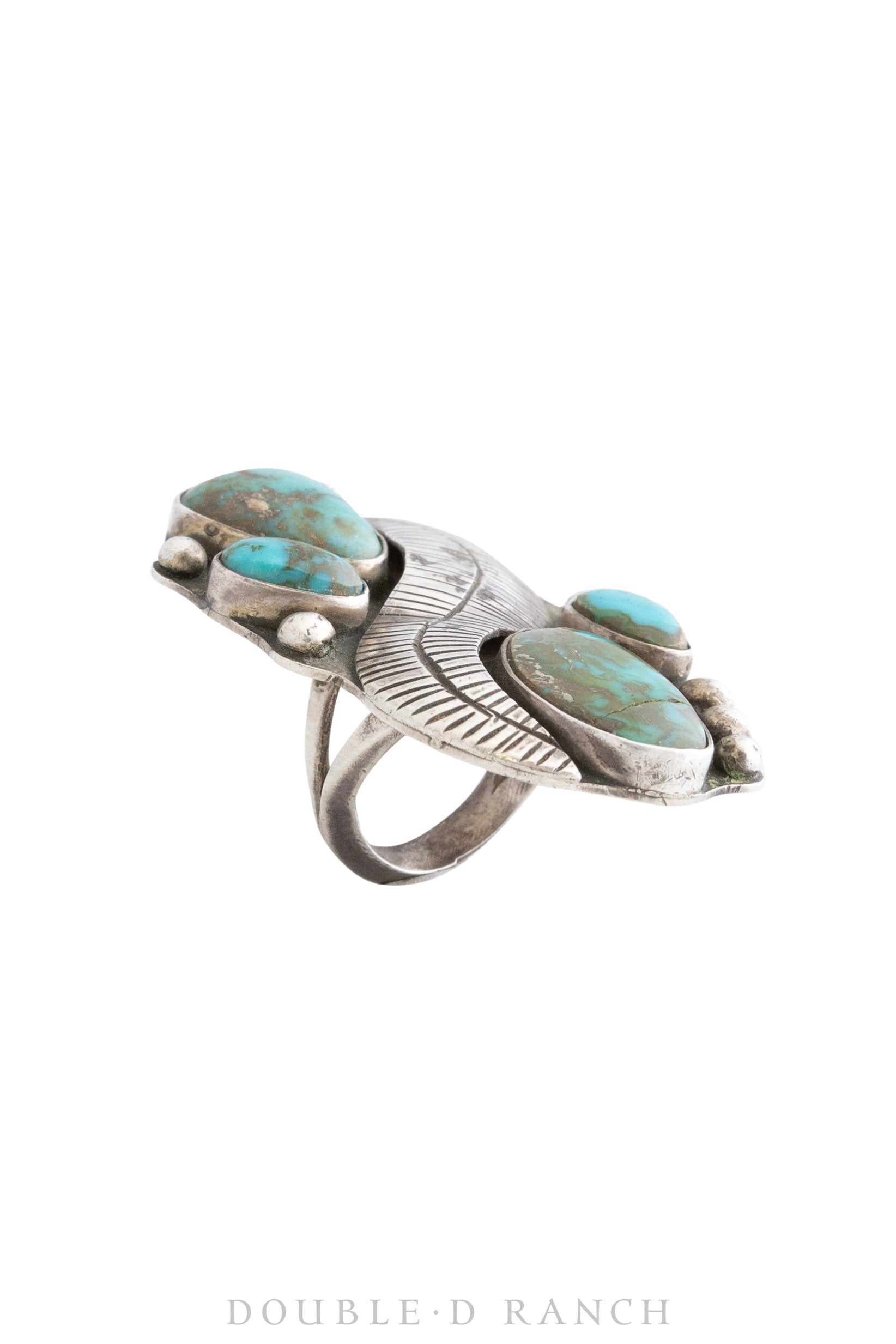 Ring, Turquoise, Feather Applique, Hallmark, Vintage, 995