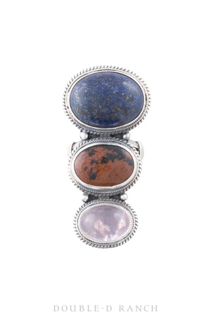Ring, Multi Stone, Lapis, Rose Quartz & Jasper Agate, Vintage, 993