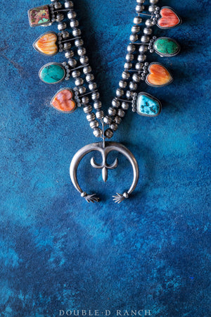 Necklace, Squash Blossom, Hearts, Multi Stones, Hallmark, Vintage, 1456
