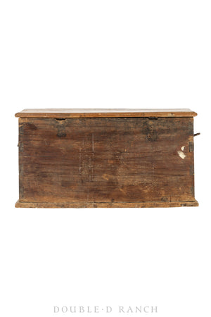 Home, Furniture, Trunk, Carved, Polychrome with Nail Details, Dovetail Joinery, Vintage, 218