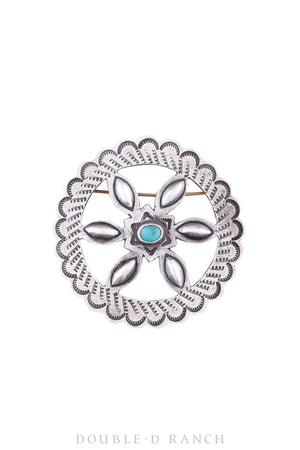 Pin, Turquoise, Openwork & Repousse, Vintage, 759