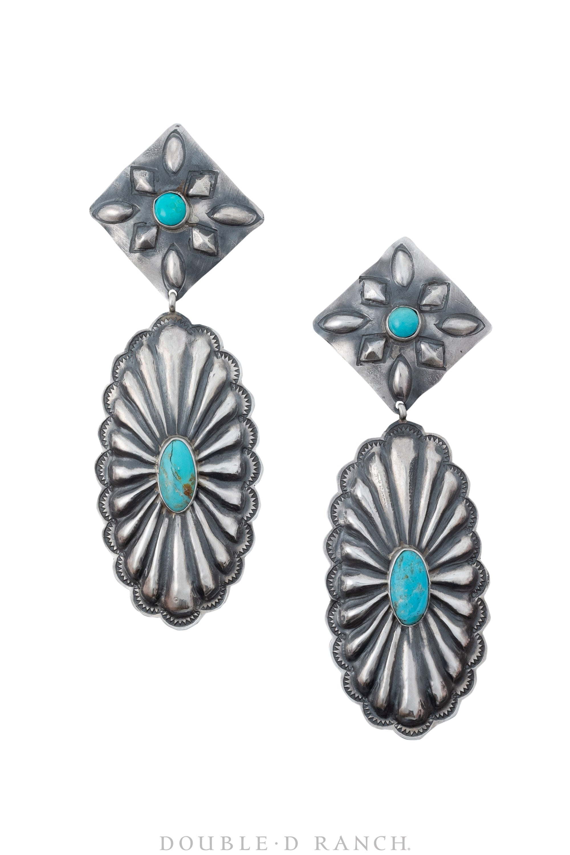 Earrings, Concho. Turquoise, Hallmark, 386