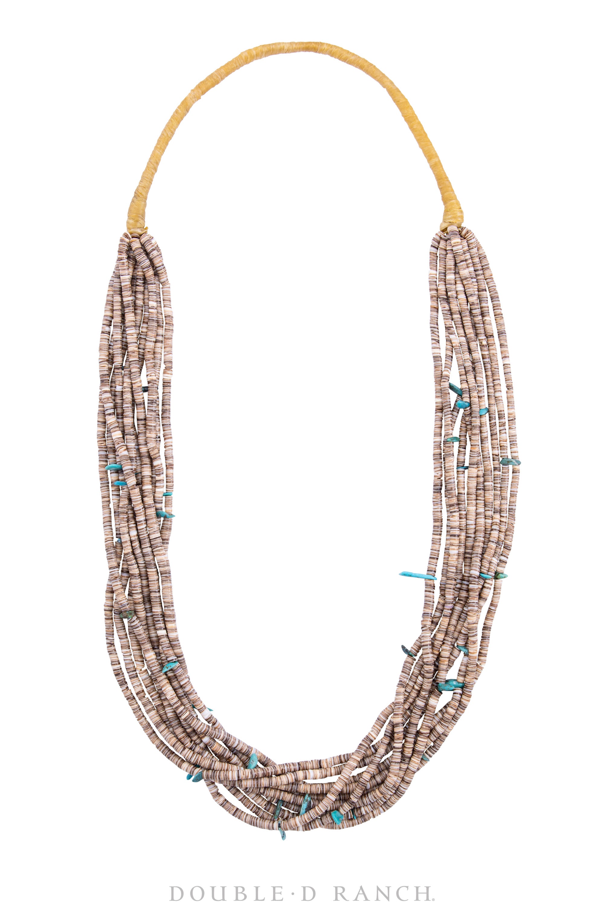 Necklace, Natural Stone, Heishi, 10 Strand, Brown Voluta Shell and Turquoise, Contemporary, 1384
