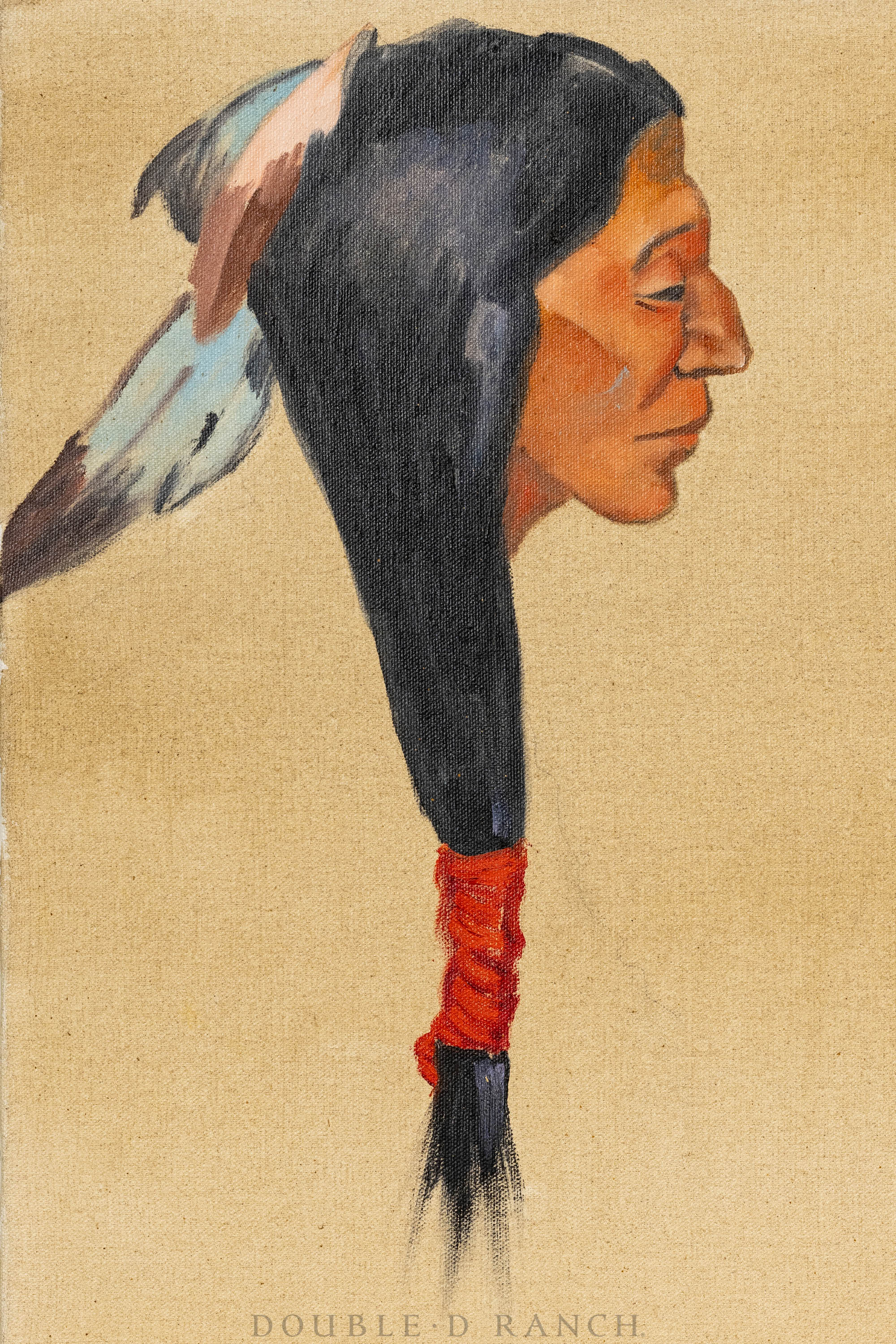Art, Portrait, Oil on Canvas, Native American Profile, Signed, 1072