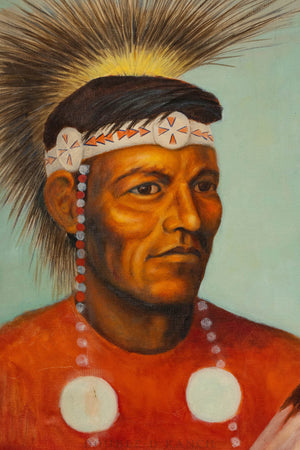 Art, Portrait, Acrylic on Canvas, Native American with Roach Headdress, Unsigned, 1073