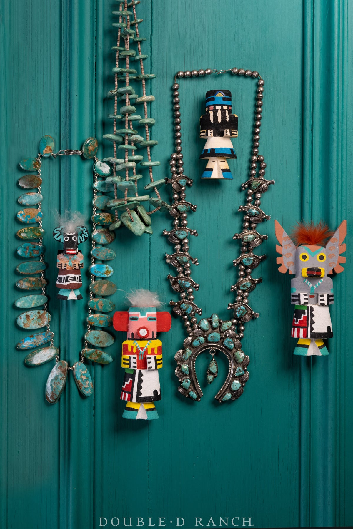 Necklace, Natural Stone, Tab, Turquoise, Double Strand, Vintage, Estate, Mid 20th Century, 1350