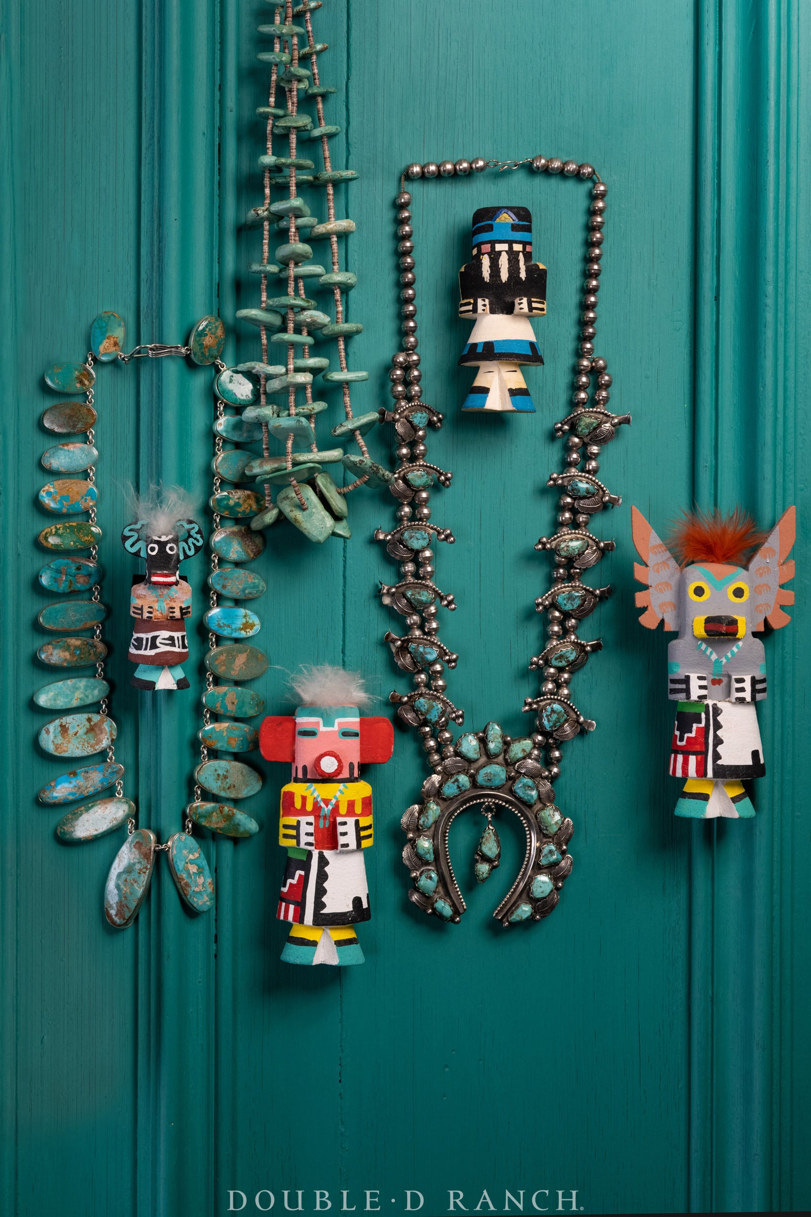 Necklace, Natural Stone, Tab, Turquoise, Double Strand, Vintage, Estate, Mid 20th Century, 1350