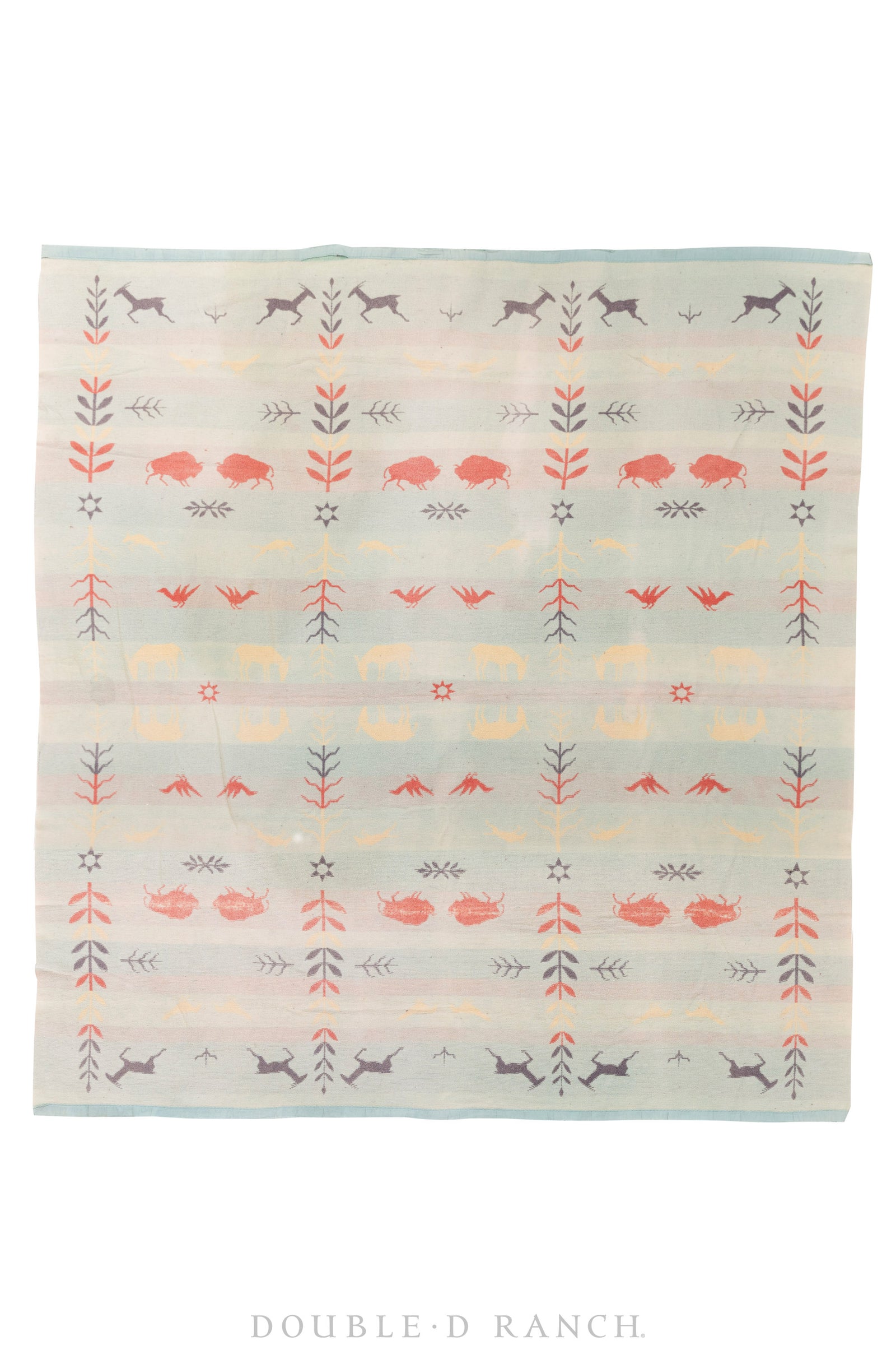 Home,  Textile, Camp Blanket, Buffalo, Deer & Antelope Motifs, Vintage, 132