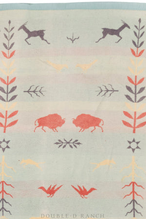 Home,  Textile, Camp Blanket, Buffalo, Deer & Antelope Motifs, Vintage, 132