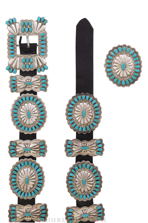 Belt, A Vintage, Concho, Turquoise, Cluster, With Matching Cuff, Hallmark, Provenance, Vintage, 329
