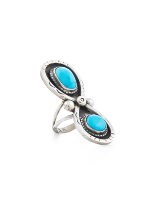 Ring, Turquoise, Double Stone, Hallmark, Estate, Vintage, '60's, 605
