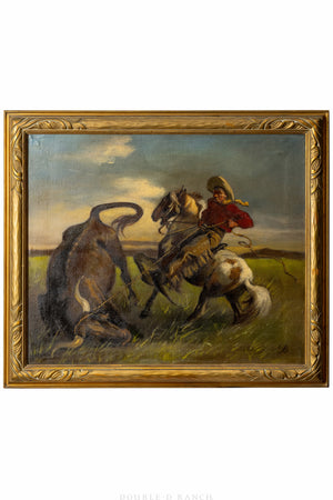 Art, Genre, Western, Oil on Canvas, Cowboy, L. Clarence Ball, Victoria, 1901, 1058