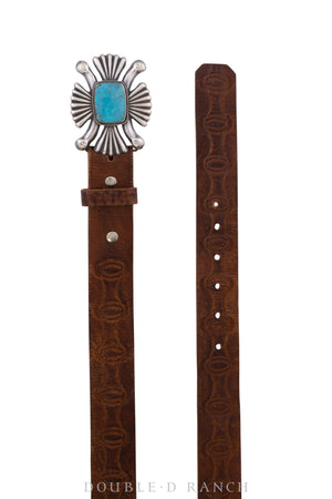 Belt, A Vintage, Buckle, Cast, Turquoise, Hallmark, Vintage Late 20th Century, 305