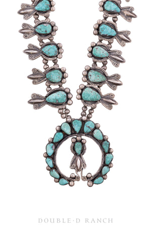 Necklace, Squash Blossom, Turquoise, Vintage, Mid-20th Century, Estate, 1349