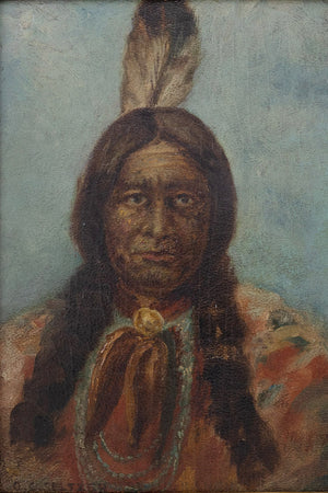 Art, Portrait, Oil, Native American, O.C. Seltzer, Antique, Early 20th Century, 1194