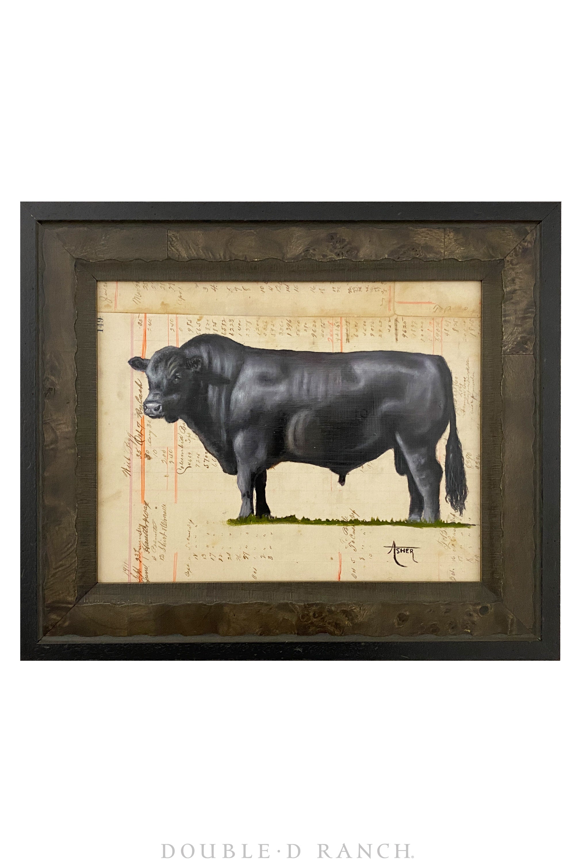 Art, Angus Bull, Archival Gesso Board with Vintage 1911 Ledgers, Julie Asher, Contemporary, 1245