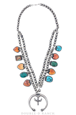 Necklace, Squash Blossom, Hearts, Multi Stones, Hallmark, Vintage, 1456
