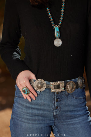 Belt, A Vintage, Concho, Turquoise, Repousse, 2nd-Phase Style, Vintage, Mid-20th Century, 196